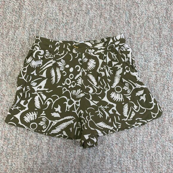 ett:twa Anthropologie green & cream print shorts size S - Picture 2 of 9